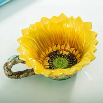 150ML Cești de Cafea Creative de Floarea-soarelui Ceramice Cani de Ceai Set cu Fluture Lingura de Cafea Ceasca, 1 Set