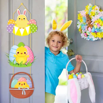 1Set Ziua de Paști Hârtie Agățat Ușă Pendent Ou de Paște Cuier Ușă Ornamente Copii Happy Easter Party Decor pentru Acasă 2024