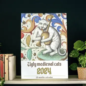 2024 Ciudat Medieval Cat Calendar De Perete Amuzant Medieval Pisici Poze Calendar Lunar De Creatie Arta De Perete Decor Pentru Biroul De Acasă