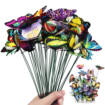 24 bucati/set simulare grădină fluture grădină ghiveci de flori din lemn Colorat gramada de decorare în aer liber ghiveci decor