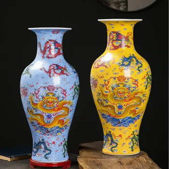 36cm mare sizeJingdezhen Ceramice Nouă Dragoni Strălucire Vaza Nou Chinezesc Acasă Decorare Camera de zi Antic Decor
