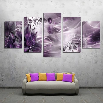 5 Panoul Violet Flori Fractal Abstract Canvas Postere De Arta De Perete Poze Picturi Accesorii Home Decor Camera De Zi De Decorare