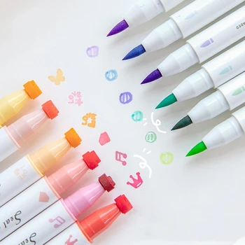 6pcs Culoare Timbru Pen Set de Etanșare Vopsea Dual-Perie laterală & Evidențiere Linie de Artă Marker pentru Desen de la Școală A7356