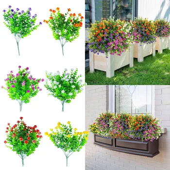 8PC Flori Artificiale de Simulare de Flori de Flori în aer liber Acasă Decorare din Plastic Verde Bush Trandafiri Flori Artificiale Vrac 100