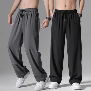 Agățat de Gheață de Mătase, Pantaloni de Vară pentru Bărbați Pantaloni pentru Bărbați Tendință Vrac Direct Subțire Pantaloni Casual All-meci Respirabil Sport Casual Pant