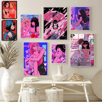 Anime, Artă, Fete Frumoase Foto Nou Roz Poster De Înaltă Calitate De Moda Fete Panza Pictura Pentru Camera De Zi De Decorare Decor Cadou