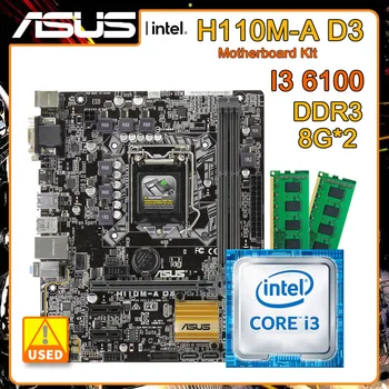 Asus H110M-A D3 kit Placa de baza cu procesor Core I3 6100 cpu + 2*DDR3 8G RAM Intel H110 Placa de baza stabilit PCI-E 3.0 USB3.0 Micro ATX