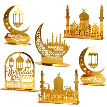 Aur Acrilice Ramadan Kareem Ornamente Luna Steaua Felinar Eid Mubarak Acasă Decoratiuni De Masă 2024 Islam, Musulman Festival Petrecere Cadou