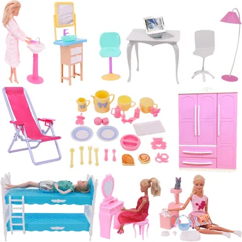 Barbie Mobilier Casa Papusa Pat, Masă, Scaun Plastic Instrumente de Curățare Pentru 11.8 inch Accesorii Barbie Mini Mobilier Model Cadouri