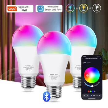 Bluetooth 4.0 Smart LED Bec Tuya Becuri AC85-265V lumina Reflectoarelor Estompat Bec 15W E27 RGB+CW+WW LED-uri de Culoare Schimbare Lampă pentru Acasă