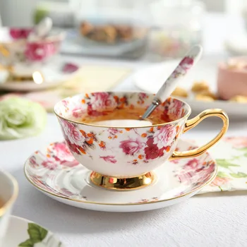 Britanic Bone China Cana de Cafea si Set de Vase European de Portelan Pictate cu Flori Cana de Ceai de uz Casnic din Ceramica micul Dejun Lapte Cupa