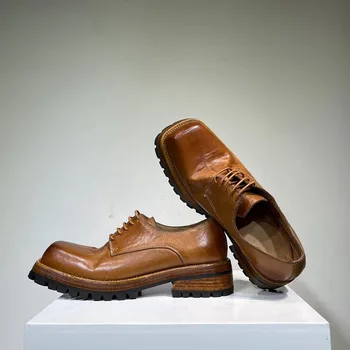 Bărbați cu anvelope Goodyear welted Nou Cap Pătrat Pantofi de Piele de Cal Pielea se Spală cu Apă Pentru a Face Stil Vechi Pantofi pentru Bărbați