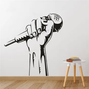 Cantareata Microfon De Perete De Vinil Decal Muzica Karaoke Club Autocolant De Perete Design Nou Microfonul În Mână Perete Amovibil Artă Murală