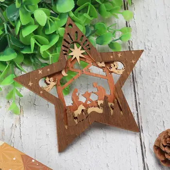 Christian Crăciun Stele Ornament Scena Nașterii Decor Lemn Eco-friendly Stele Pandantiv pentru Copac Xmas Cadouri