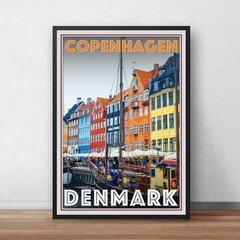 Copenhaga, Danemarca Retro Vintage Stil de Călătorie Poster HD Tipărit Arta Panza de Imprimare Home Decor Pictura pe Perete ( Fara Rama )