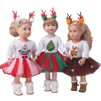 Cu Mâneci Lungi American Haine Papusa Două Elan Agrafe Costum De Crăciun Doll Rochii De 18 Inch Drăguț Rochie De Crăciun Doll Haine