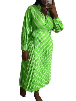 Cutat Africane Rochie Pentru Femei De Vara De Toamna Cu Dungi Polo Tricou Casual, Cu Maneca Lunga Rochie Nigeria Africa De Haine Rochie Lunga, Robe