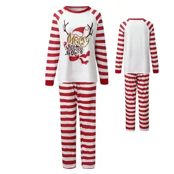 De Craciun Set De Pijama Părinte-Copil De Crăciun Maneca Lunga Elan Print Top Alb Cu Dungi Rosii Pantaloni De Familie Haine De Potrivire