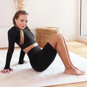 Elasticitate Mare Sală De Sport Îmbrăcăminte Pantaloni Scurți Antrenament Maneca Lunga Crop Top Tricotate Fără Sudură Yoga Set Trening Fata De Talie Mare