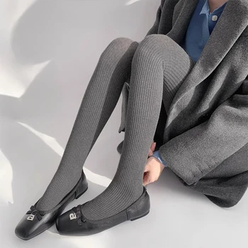 Femei Iarna Toamna Solid De Culoare Cu Dungi Verticale Ciorapi Chilot Îngroșa Cu Nervuri Tricot Pulover Dresuri Ciorapi Jambiere