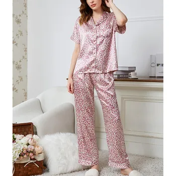 Femei Seturi de Pijama scurtă seturi de scurt-Maneca Body sexy Leopard roz cămașă de noapte tinuta Pijamale Pijamale acasă soția combinezon