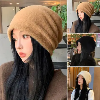 Femei Solide de Culoare Pălărie Super Moale Stil coreean Femei Imitație de Blană de Nurcă Gramada Palarie Toamna Iarna în aer liber Cald Pălărie de Pluș