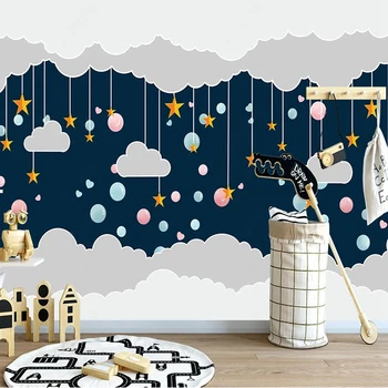 Gazete de perete Nordic Desene animate 3D pentru Copii Cameră de Fundal Cloud Star Model Foto Murală Personalizate Orice Dimensiune Eco-friendly Home Decor