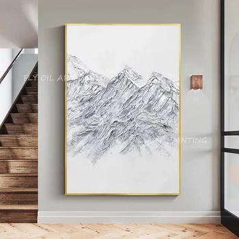 Gri zăpadă vârf de munte 100%, Pictate manual pânză groasă de mari dimensiuni Imagine Peisaj Abstract Pictură în Ulei pentru decor acasă