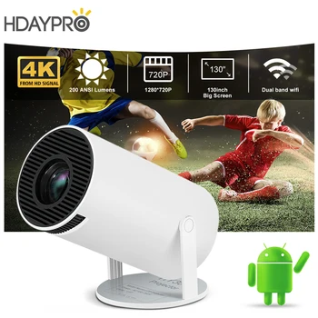 HDAYPRO HY300 Proiector 4K cu Android 11 Dual Wifi6 200ANSI BT5.0 720P HY300 MINI Portabil Projctor 720P în aer liber, 1080P, 4k De la HD
