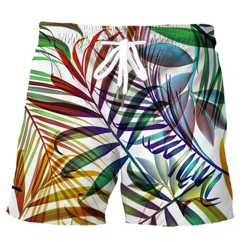 HX Hawaiian Beach Shorts Polineziene Frunze Colorate de Imprimare pantaloni Scurti Barbati de Moda de Îmbrăcăminte Ropa Hombre Dropshipping