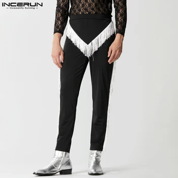 INCERUN 2023 Stil American Bărbați Pantalons Canaf Alb de Proiectare Marginea Pantaloni Casual, de Vânzare Fierbinte Elastice Strans Pantaloni Lungi S-5XL