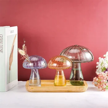 Jeleu Transparent Culoare Ciuperci Vaza De Sticla Aromoterapie Sticlă Mică Vază Hidroponice Ghiveci Simplu Decor De Masă