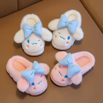 Kawaii Sanrio Pluș, Papuci de casă Anime Drăguț Cinnamoroll Iarna Copii Non-Alunecare de Îngroșare Cald, Desene animate Pantofi de Bumbac pentru Fete Cadouri