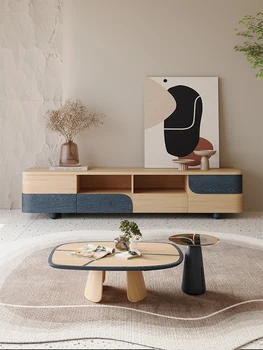 Lemn masiv, masă de cafea, TV cabinet combinație apartament mic Nordică Japoneză living original din lemn de culoare etaj cabinet
