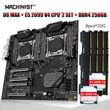 MAȘINIST X99 D8 MAX Placa de baza kit SET LGA 2011-3 Xeon E5 2699 v4 Dual CPU Procesor DDR4 ECC 8pcs*32GB E-ATX NVME M. 2*2 ssd