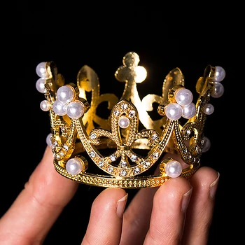 Mini Tort Coroana Decor Perla Tiara Copii Ornamente De Păr De Nunta, Petrecere De Aniversare Tort De Decorare
