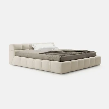 Minimalist din piele pat din lemn masiv de puf de pat de lux lumina tatami pat