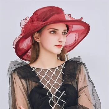 Moda Primavara-Vara Pălărie De Soare Pentru Femei Elegante Largă De Mare Pălărie Cu Margini Doamnelor Biserica Fotografie Accesorii Cu Floare Mare