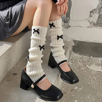 Moda Y2k Șosete, Jambiere Bowknot Alb Încălzit de Picior Fata de Lolita Goth Mână mai Calde Femei Japoneze Tricot Șosete Picioare Acoperi Cosplay