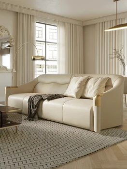 Moderne de lux canapea de piele de culoare crem acasă mobilier camera de zi primul strat de piele de vacă creative trei persoane canapea
