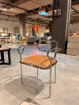 Personalizate italiană minimalist scaun de luat masa, acasa, din oțel inoxidabil lumina de lux din piele scaun spatar, scaun modern design 01CH