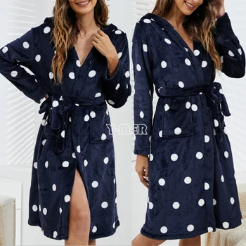 Pijamale flanel Hanorac cu camasa de noapte pentru Femei de Iarnă Noi, Halat de baie Caldă Liber Kimono-Halat cu cordon Moale Pijamale Confortabile haine de casă