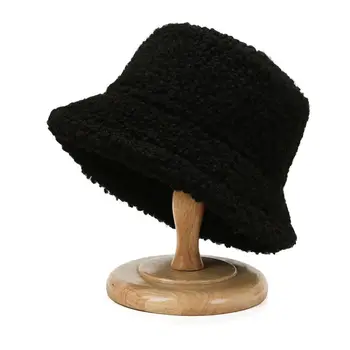 Pliabil Pentru Femei Stil Casual Toamna și Iarna Miel de Pluș Lambwool Găleată Pălărie de Culoare Pură Capace de Pălării de sex Feminin coreeană Stil Capace
