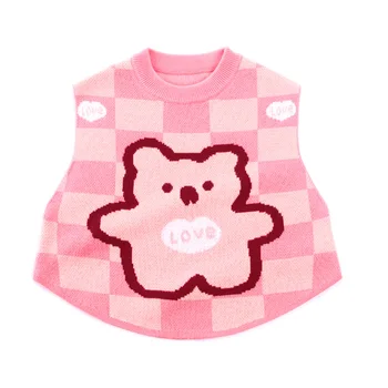 Primavara Toamna Coreean Copil Pulover Urs Moda Rezervor Tricotaje Băieți Fete Carouri Mâneci Tricotate Pulover Vrac Purta Copii