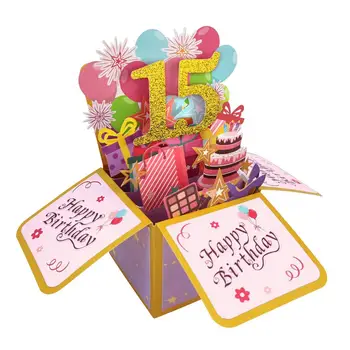 Touch netedă felicitare 3d Cutie de Cadou Pulbere de Aur de Ziua de nastere Felicitare cu Plic Notepad pentru 12/15 Ani, Petrecere, Cadou