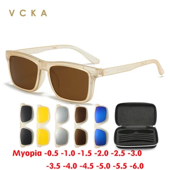 VCKA Pătrat Femei Miopie ochelari de Soare Clip Magnetic Bărbați Ochelari Polarizati Transparent Ceai Cadru de baza de Prescriptie medicala Ochelari -0.5~-6.0