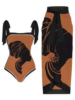 Vintage Negre Print-O Bucată de costume de Baie Set de Vara pentru Femei Triunghi Micro Bikini Sexy Costum de Înot 2023 Lux